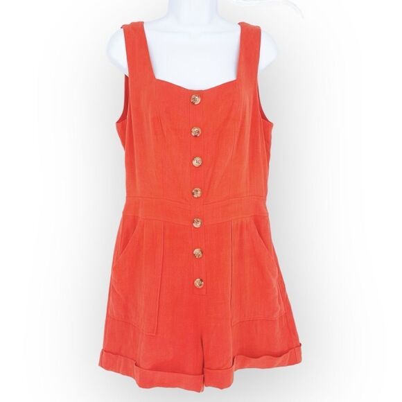 Greylin Anthropologie Women’s Romper NWT Nilli Square Neck Romper- M -Tomato Red - Picture 2 of 10